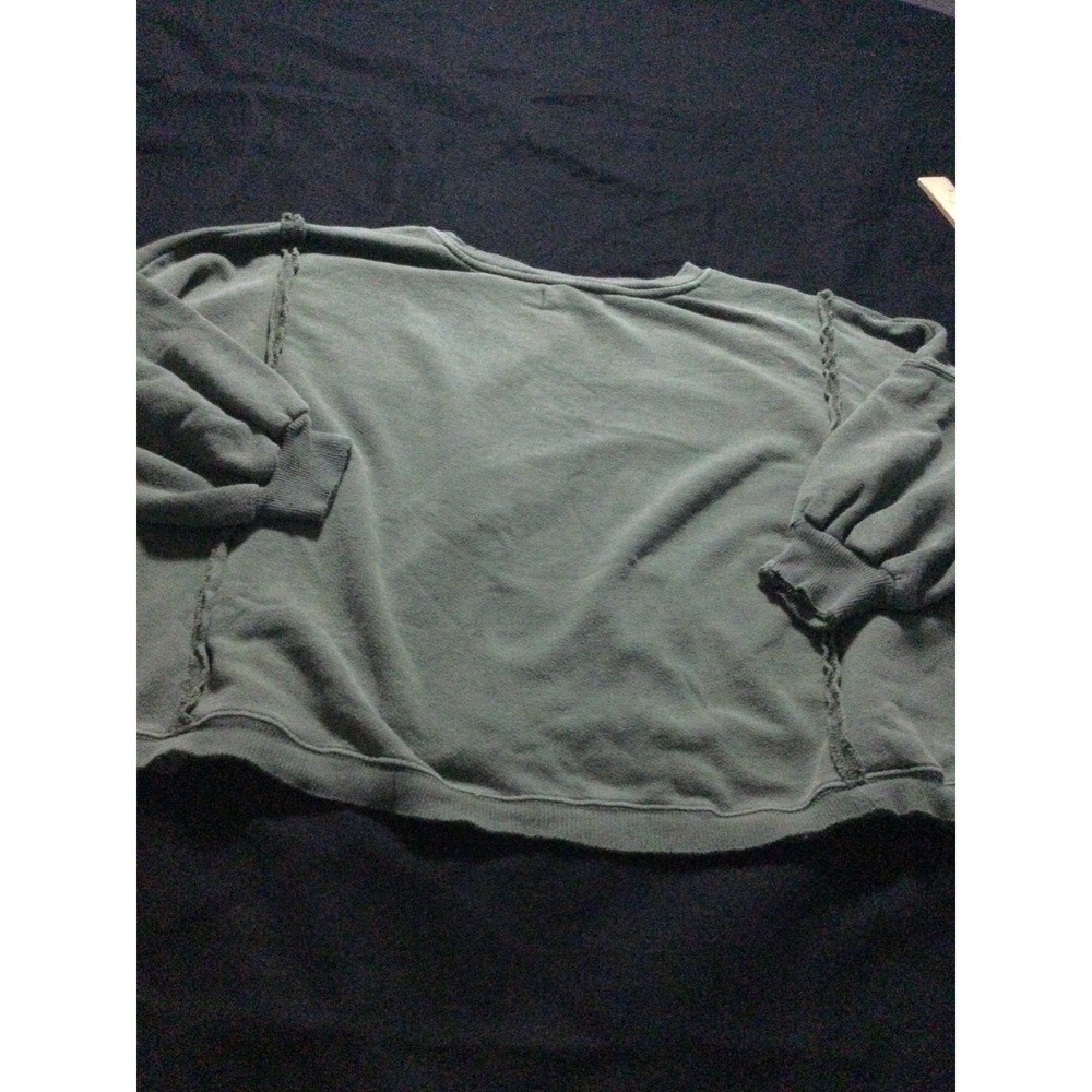 We The Free Distressed Sweatshirt Green Raw Hem Long Sleeve Casual Women Sz M - Picture 14 of 14